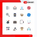 16 Universal Flat Color Signs Symbols of delivery, wave, user, square, right