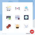 9 Universal Flat Color Signs Symbols of hardware, devices, date, connected, server