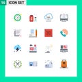 16 User Interface Flat Color Pack of modern Signs and Symbols of jotter, documents, develop, copy, rocket