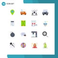 16 Universal Flat Colors Set for Web and Mobile Applications education, vehicles, headphone, transportation, taxi