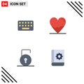 4 Universal Flat Icon Signs Symbols of keyboard, key, key, heart, protect