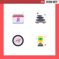 4 Universal Flat Icons Set for Web and Mobile Applications calendar, stone, health, massage, pulse