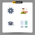 4 Universal Flat Icons Set for Web and Mobile Applications cogs, education, wheel, media, collage Royalty Free Stock Photo