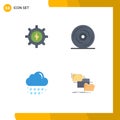 4 Universal Flat Icons Set for Web and Mobile Applications gear, cloud, power, happy, rain