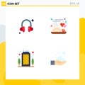 4 Universal Flat Icons Set for Web and Mobile Applications headset, office, chopstick, food love, cleaning