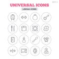 Universal icon. Fitness dumbbell, key and candle.