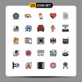 Universal Icon Symbols Group of 25 Modern Filled line Flat Colors of bill, like, touch, love, start