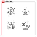 Universal Icon Symbols Group of 4 Modern Filledline Flat Colors of bulb, bottle, light, water, pills