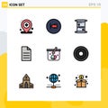 Universal Icon Symbols Group of 9 Modern Filledline Flat Colors of cart, interface, rewind, user, file