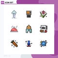 Universal Icon Symbols Group of 9 Modern Filledline Flat Colors of hotel, flower, cashpoint, easter, money