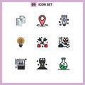 Universal Icon Symbols Group of 9 Modern Filledline Flat Colors of idea, bright, customer, bulb, lotion