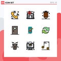 Universal Icon Symbols Group of 9 Modern Filledline Flat Colors of live chat, round, development, interior, entrance