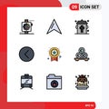 Universal Icon Symbols Group of 9 Modern Filledline Flat Colors of medal, player, bottle, multimedia, media