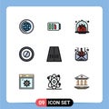 Universal Icon Symbols Group of 9 Modern Filledline Flat Colors of transport, road, cafe, tablet, medical