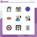 Universal Icon Symbols Group of 9 Modern Filledline Flat Colors of user, edit, computing, man, dual