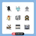 Universal Icon Symbols Group of 9 Modern Filledline Flat Colors of voucher, coupon, transmission, card, design