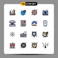 Universal Icon Symbols Group of 16 Modern Flat Color Filled Lines of call, laptop, settings, device, focus