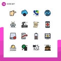 Universal Icon Symbols Group of 16 Modern Flat Color Filled Lines of flush, robot, talk, robotic, world Royalty Free Stock Photo