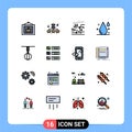 Universal Icon Symbols Group of 16 Modern Flat Color Filled Lines of home ware, appliances, car, water, drink