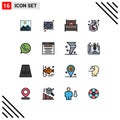 Universal Icon Symbols Group of 16 Modern Flat Color Filled Lines of love, charity, rack, bag, furniture