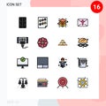 Mobile Interface Flat Color Filled Line Set of 16 Pictograms of scan, machine, layers, barcode, holiday Royalty Free Stock Photo
