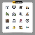 Universal Icon Symbols Group of 16 Modern Flat Color Filled Lines of truck, plumber, chair, pipe, school