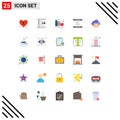 Universal Icon Symbols Group of 25 Modern Flat Colors of music, cloud, books, manuscript, history