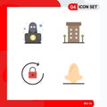 Universal Icon Symbols Group of 4 Modern Flat Icons of detective, arrow, robbery, shop front, rotate