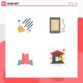 Universal Icon Symbols Group of 4 Modern Flat Icons of meteor, friends, mobile, plug, home