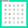 Universal Icon Symbols Group of 25 Modern Lines of area, graph, photos, grid, manual