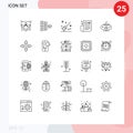 Universal Icon Symbols Group of 25 Modern Lines of controller, marketing, product, business tips, witchcraft