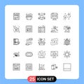 Universal Icon Symbols Group of 25 Modern Lines of curves, link, business, internet, domain