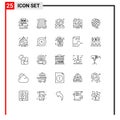 Universal Icon Symbols Group of 25 Modern Lines of earth, interface, setting, interaction, action