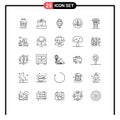 Universal Icon Symbols Group of 25 Modern Lines of farm, tool, lantern, ruler, creative