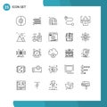 Universal Icon Symbols Group of 25 Modern Lines of hill, speech, building, presentation, route