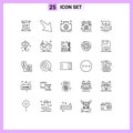 Universal Icon Symbols Group of 25 Modern Lines of kite, heart care, global, cardiogram, love