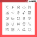 Universal Icon Symbols Group of 25 Modern Lines of signal, hanging signpost, property, coffee, symbols