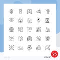 Universal Icon Symbols Group of 25 Modern Lines of surveillance, cctv, android, camera, christmas bell