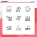 Universal Icon Symbols Group of 9 Modern Outlines of basic, arrow, off, map, beach