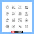 Universal Icon Symbols Group of 16 Modern Outlines of battery, report, real, financial, mark