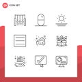 Universal Icon Symbols Group of 9 Modern Outlines of bundle, food, tablets, cheese, hamburger