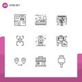 Universal Icon Symbols Group of 9 Modern Outlines of chart, grid, transport, prototype, billboard