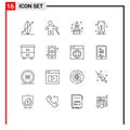 Universal Icon Symbols Group of 16 Modern Outlines of decor, eid, circle, pent, trouser