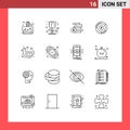 Universal Icon Symbols Group of 16 Modern Outlines of duck, share, coins money, chart, pie