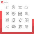 Universal Icon Symbols Group of 16 Modern Outlines of electricity, vote, remove, thumbs up, security