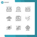 Universal Icon Symbols Group of 9 Modern Outlines of health, tutorials, property, smartphone, learning