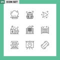 Universal Icon Symbols Group of 9 Modern Outlines of house, apartment, direction, ireland, bottle