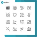 Universal Icon Symbols Group of 16 Modern Outlines of house, book, line, medicine, budget