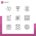 Universal Icon Symbols Group of 9 Modern Outlines of investment, send, award, letter, email