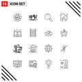 Universal Icon Symbols Group of 16 Modern Outlines of iot, internet, musical, laptop, baby stuff